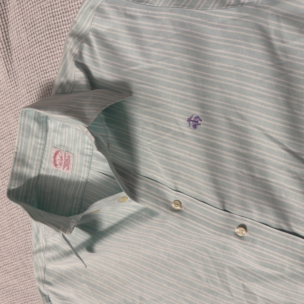 Brooks Brothers Mens Non-Iron Supima Cotton Striped Shirt Traditional Fit Blue L - Picture 3 of 8
